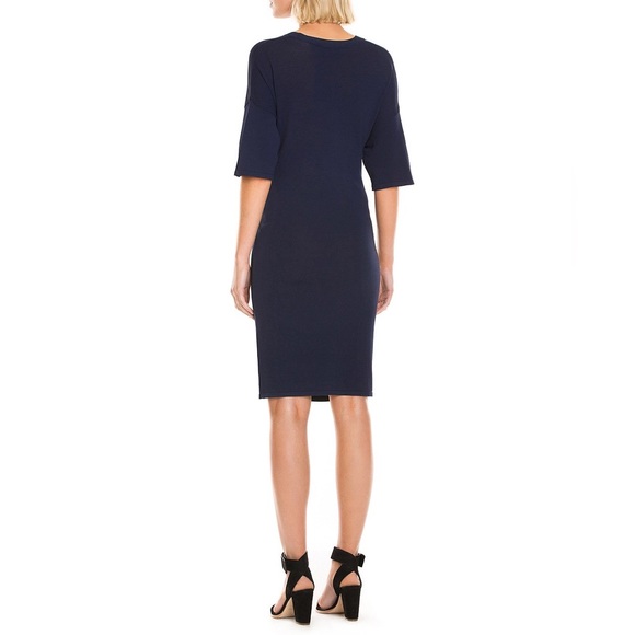 COUNTRY ROAD Navy Blue Stretch Belted Tie Front Summer Knit Casual Midi Dress - Picture 3 of 13